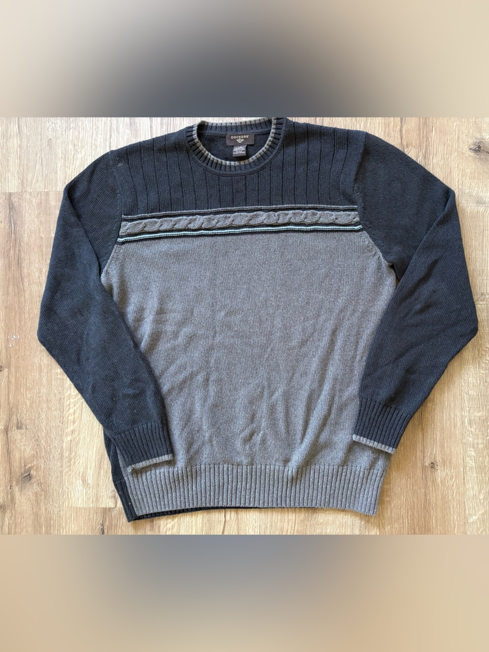 Dockers Men's Two-Tone Gray and Charcoal Crewneck Sweater Size Lg 100% cotton